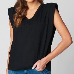 NWT BlankNYC sleeveless padded shoulder black blouse SZ XS oversized